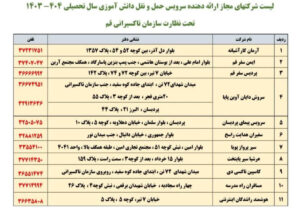 شرکت‌های حمل‌ونقل مجاز سرویس مدارس قم مشخص شدند+جدول