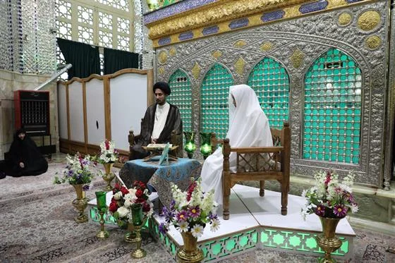 گزارش تصویری: قرائت خطبه عقد زوج جوان در سالروز میلاد حضرت علی‌ اکبر(ع)