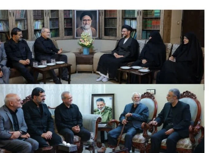 دیدار پزشکیان با خانواده شهیدان حجت‌الاسلام خطیب و سپهبد موسوی